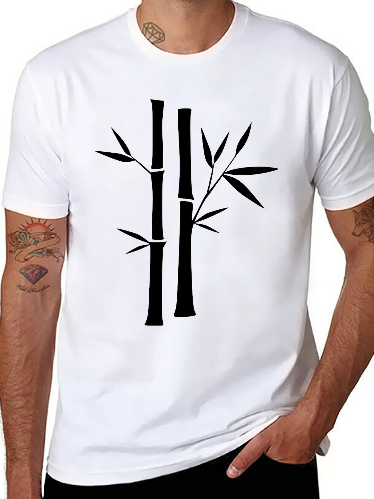 Bamboo Print Black T-Shirt - Casual Style product image 7