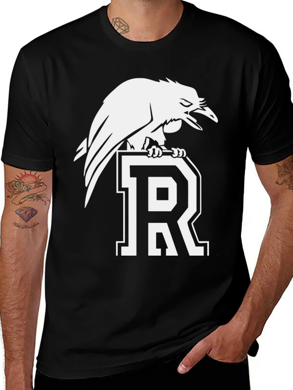 Raven Perched on Letter R Graphic Tee - Black product image 1