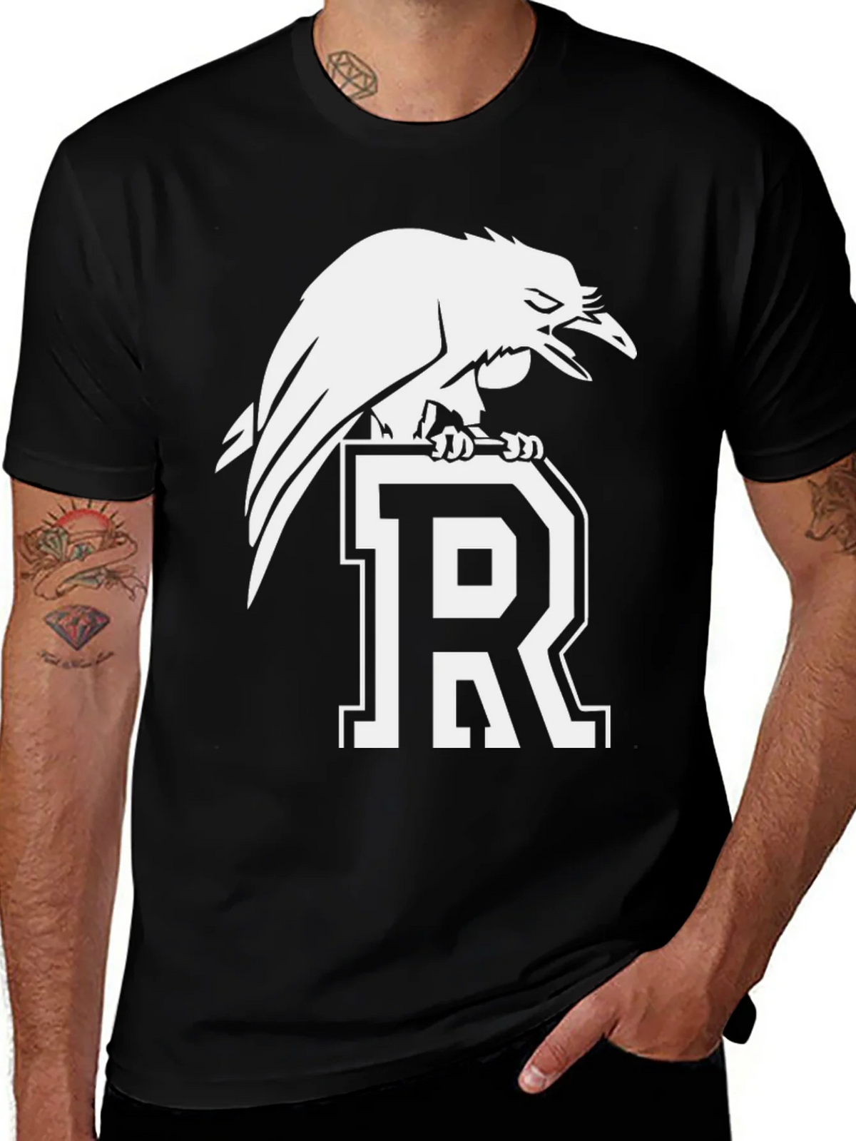Raven Perched on Letter R Graphic Tee - Black product image 1