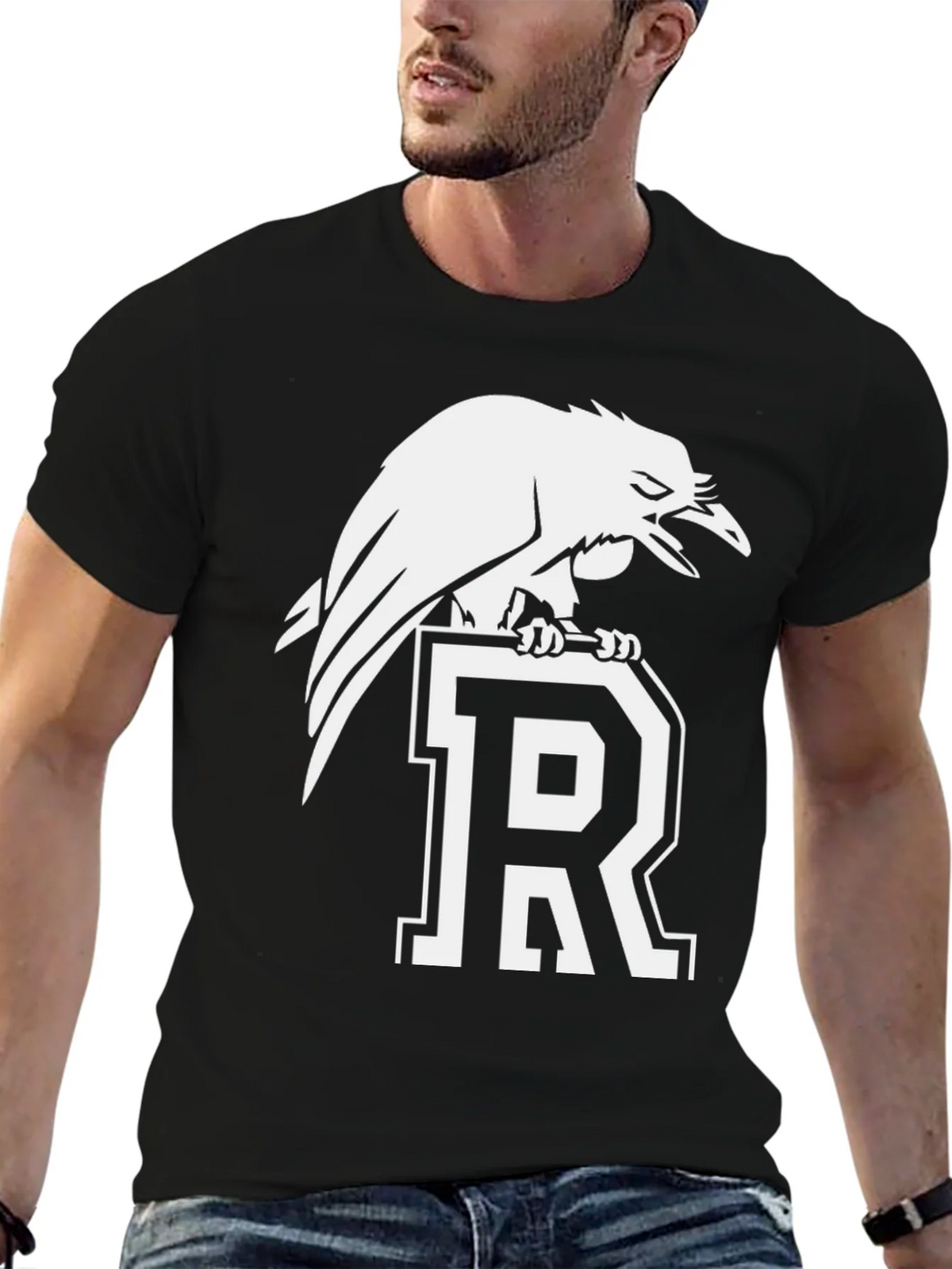 Raven Perched on Letter R Graphic Tee - Black product image 6
