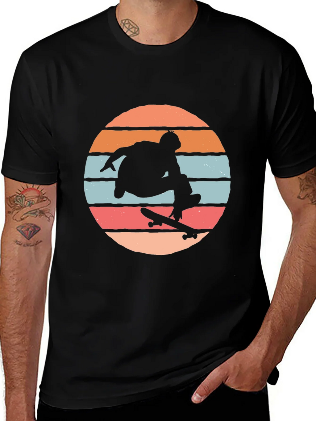 Skateboarder Silhouette Tee - Retro Sunset Design product image 1