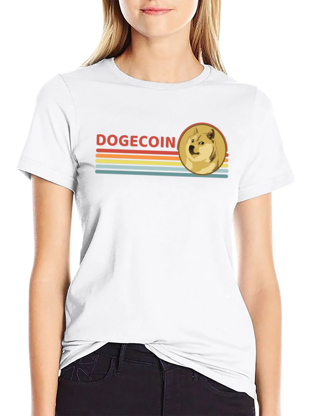 Dogecoin Retro Style Black T-Shirt product image 8