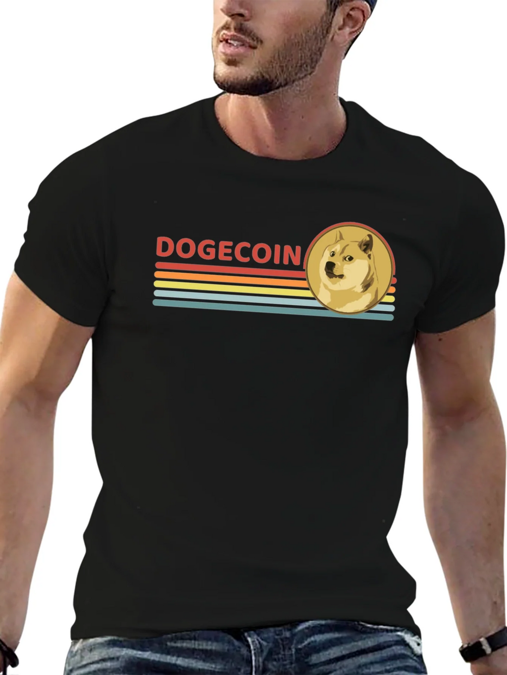 Dogecoin Retro Style Black T-Shirt product image 6