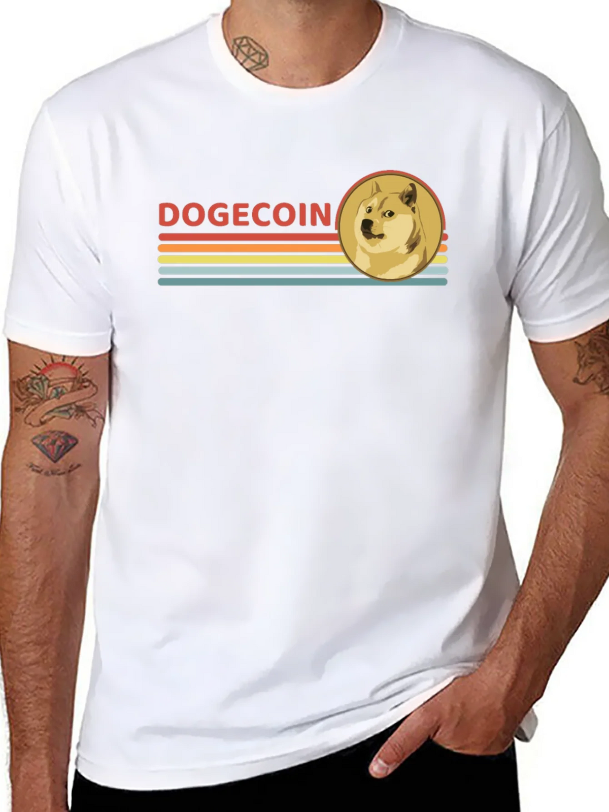 Dogecoin Retro Style Black T-Shirt product image 7