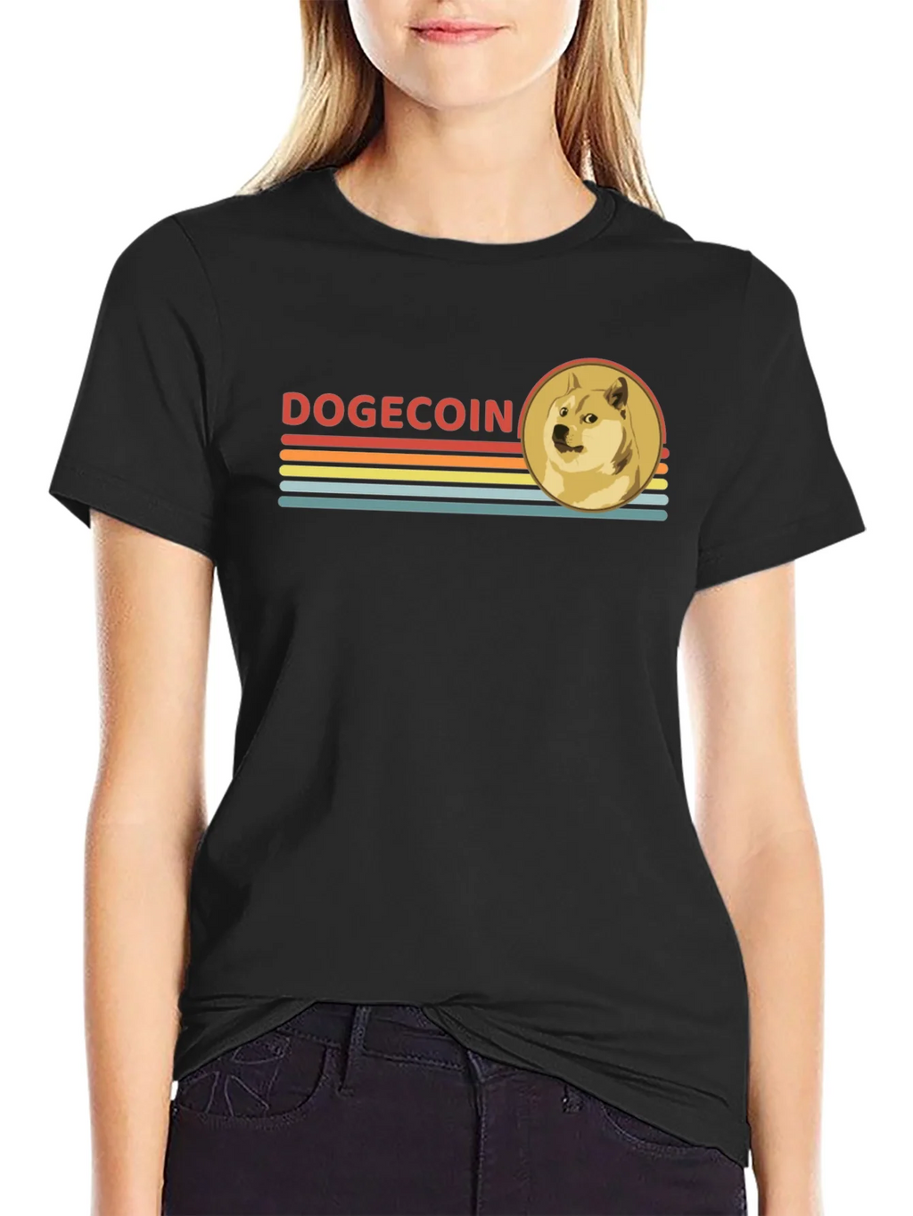 Dogecoin Retro Style Black T-Shirt product image 2