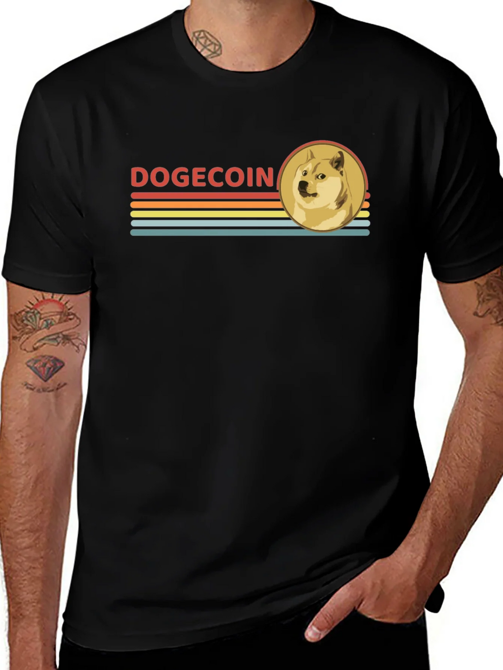 Dogecoin Retro Style Black T-Shirt product image 1
