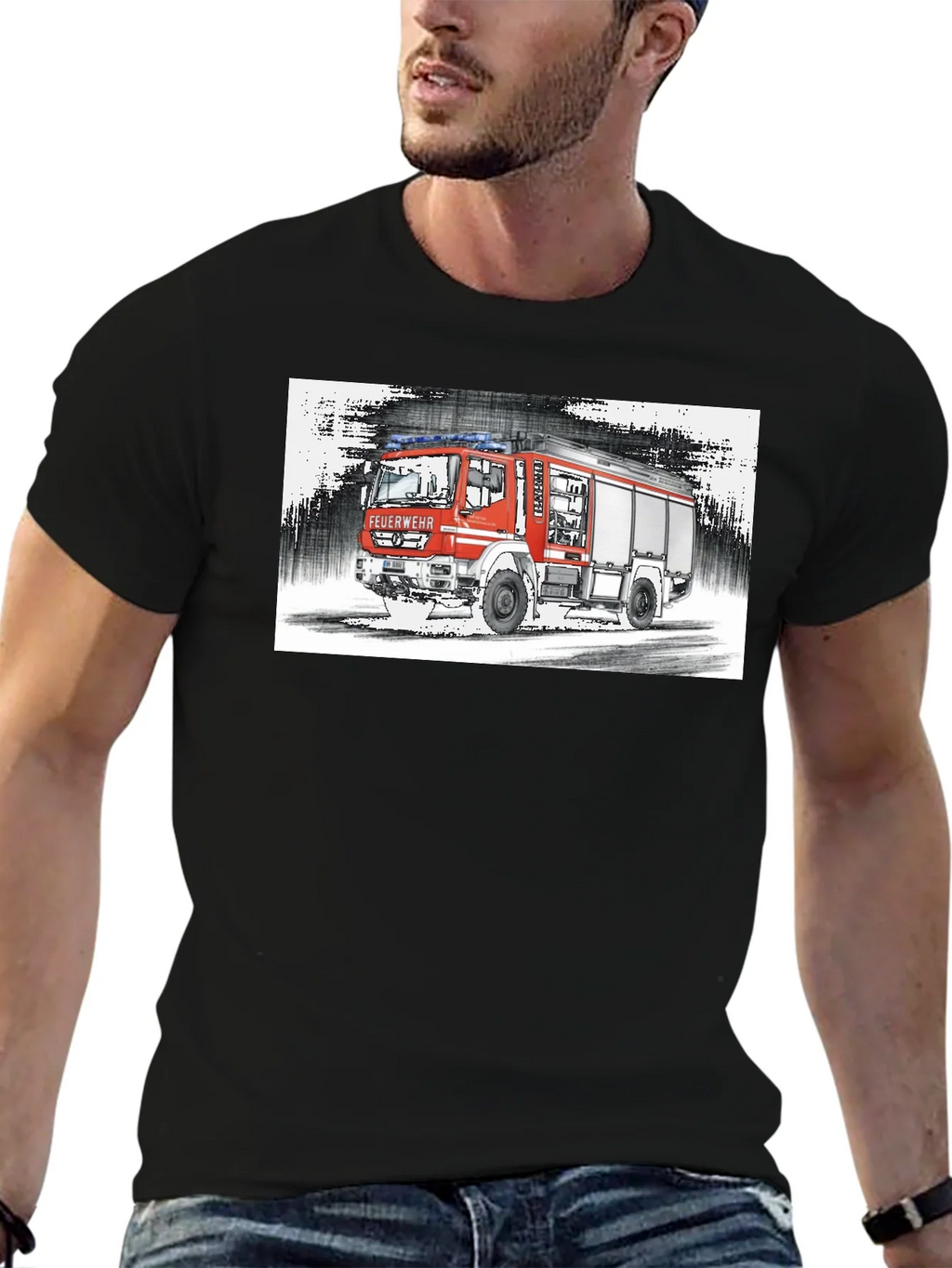Fire Truck Graphic Tee - Black Cotton T-Shirt product image 6