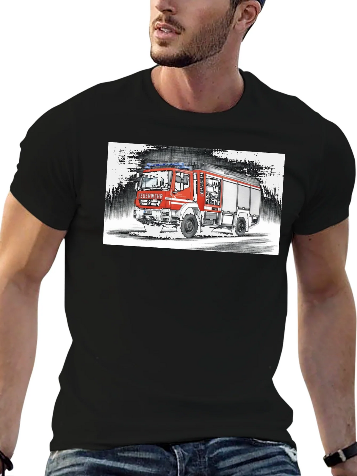Fire Truck Graphic Tee - Black Cotton T-Shirt product image 6
