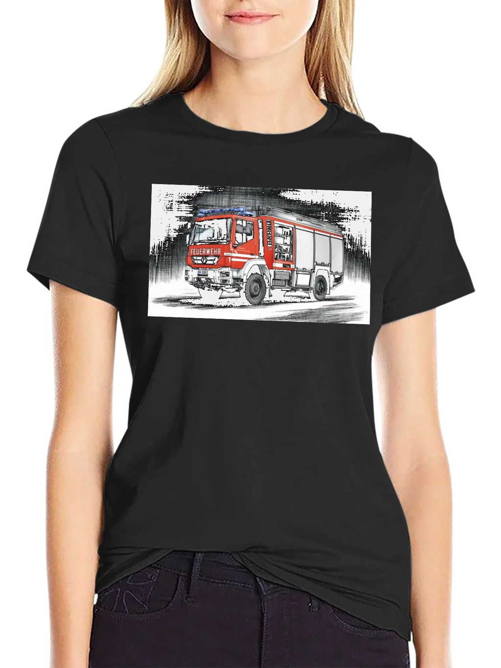 Fire Truck Graphic Tee - Black Cotton T-Shirt product image 2