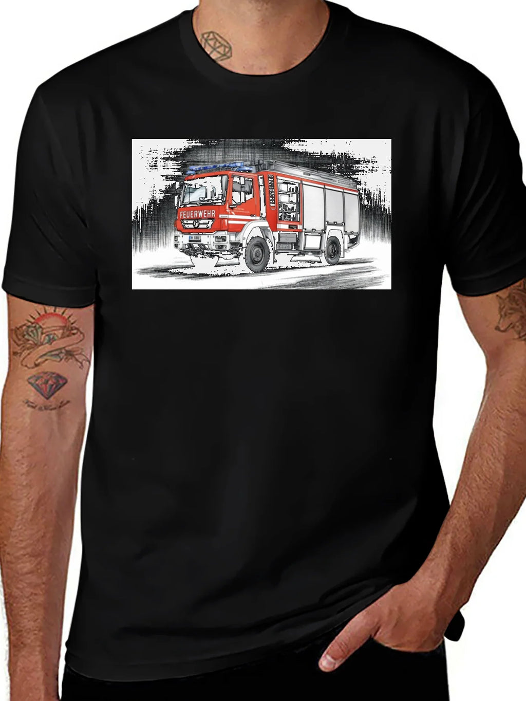Fire Truck Graphic Tee - Black Cotton T-Shirt product image 1