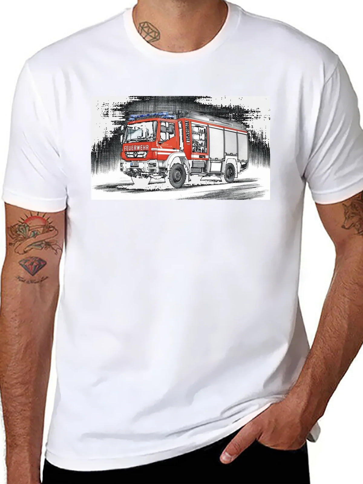 Fire Truck Graphic Tee - Black Cotton T-Shirt product image 7