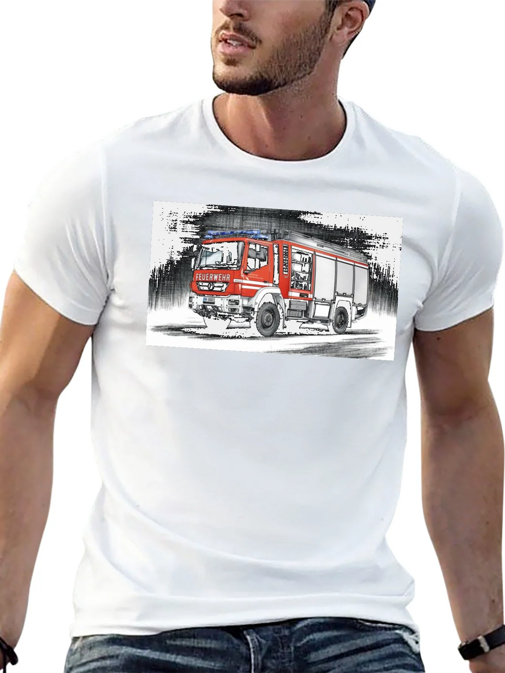Fire Truck Graphic Tee - Black Cotton T-Shirt product image 12