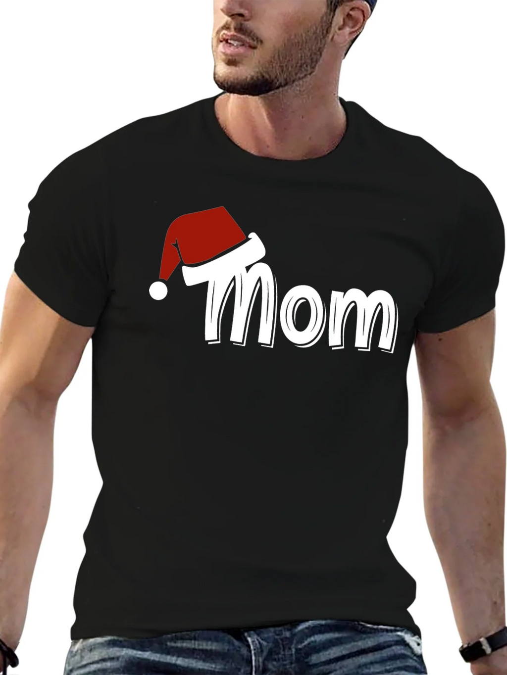 Mom Christmas Santa Hat T-Shirt Holiday Tee