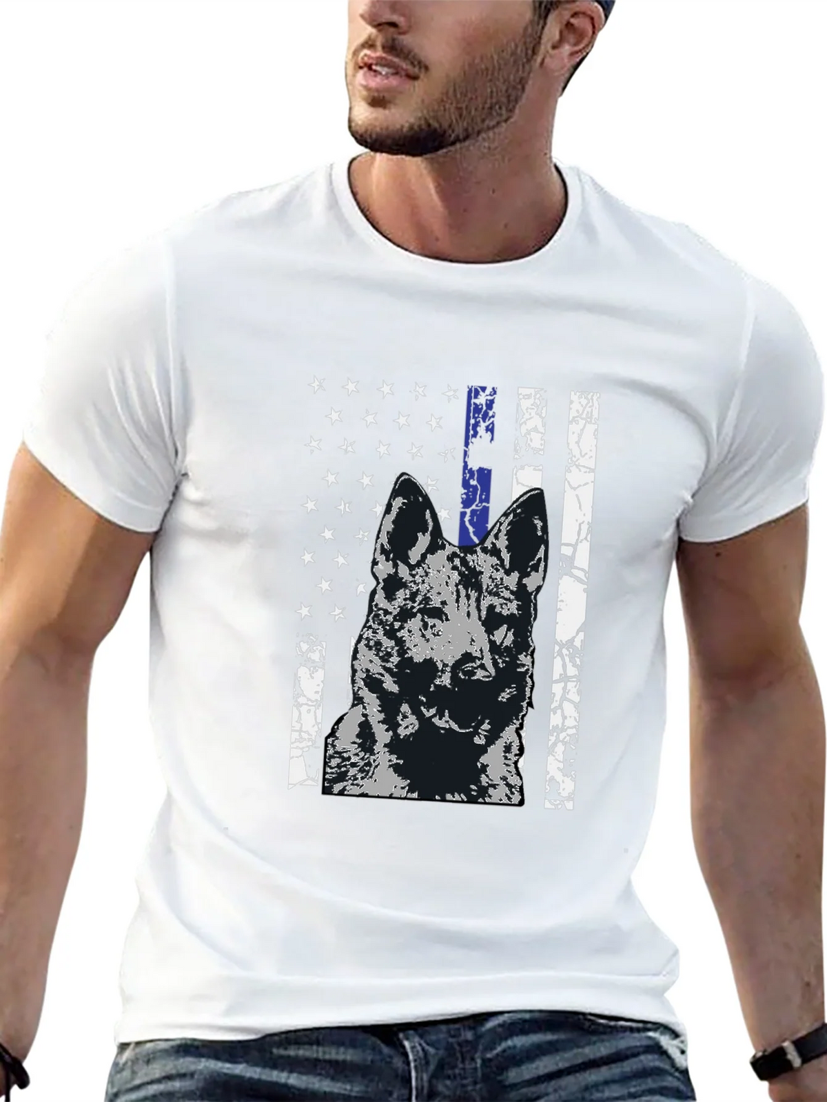 K9 Thin Blue Line Flag T-Shirt - Patriotic Dog Design product image 4