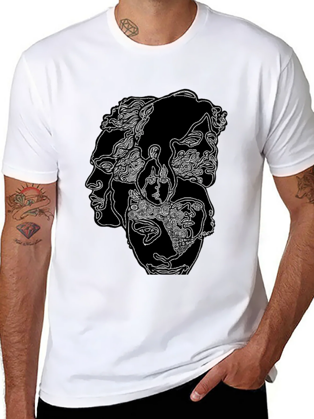Abstract Faces Graphic Print Black T-Shirt product image 7