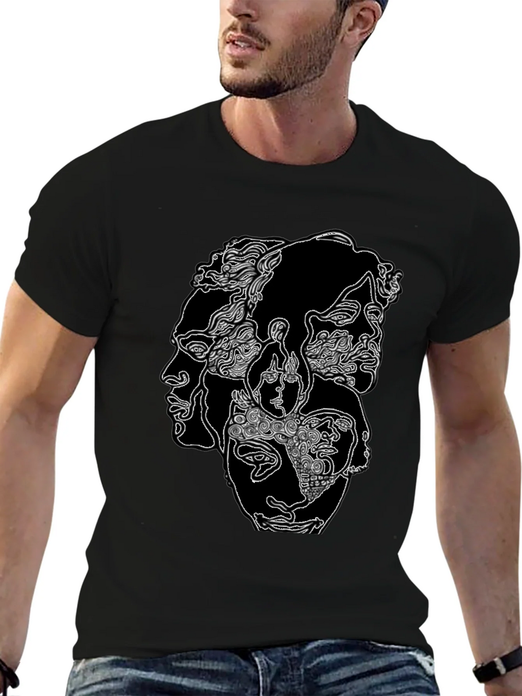 Abstract Faces Graphic Print Black T-Shirt product image 6