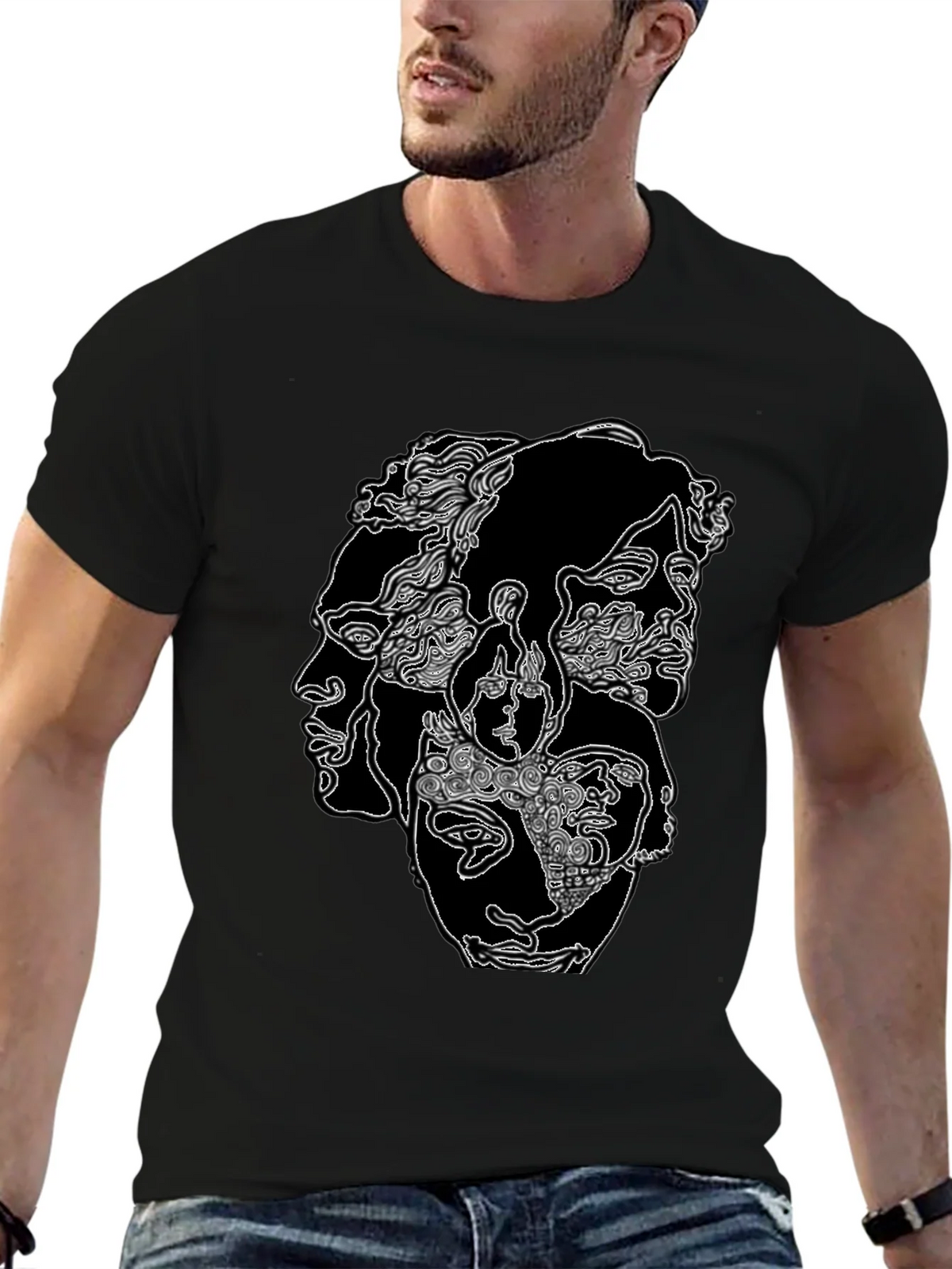 Abstract Faces Graphic Print Black T-Shirt product image 6
