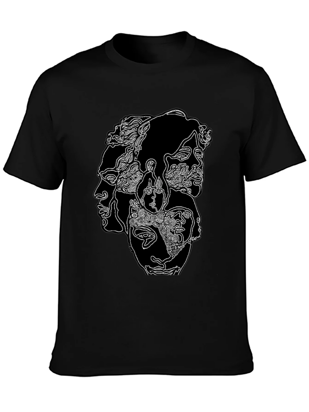 Abstract Faces Graphic Print Black T-Shirt product image 3