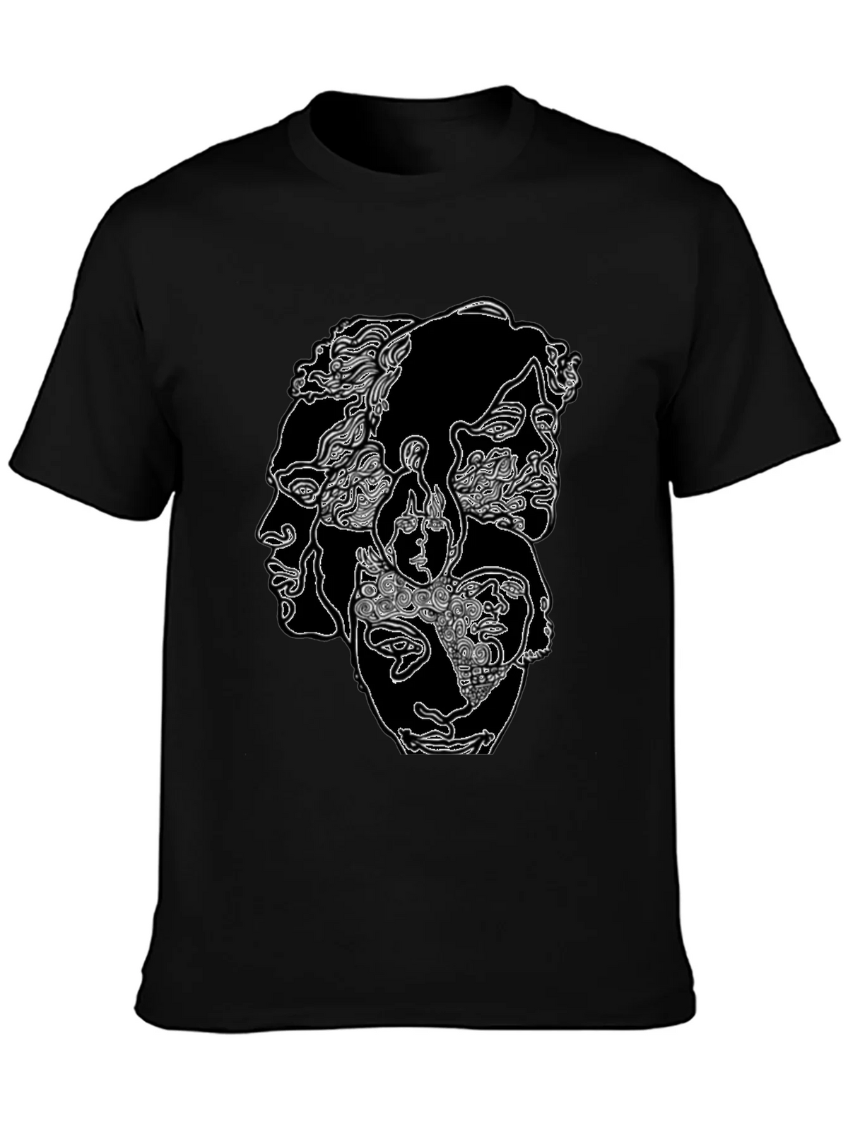 Abstract Faces Graphic Print Black T-Shirt product image 3