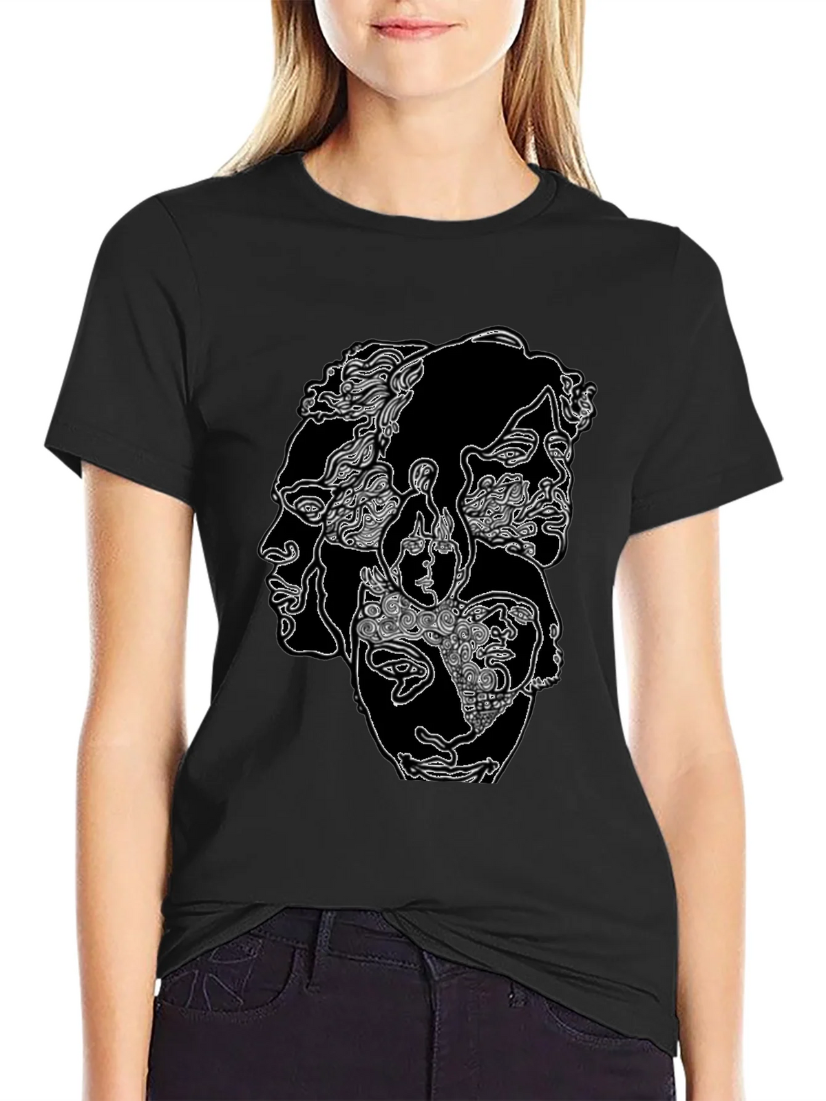 Abstract Faces Graphic Print Black T-Shirt product image 2