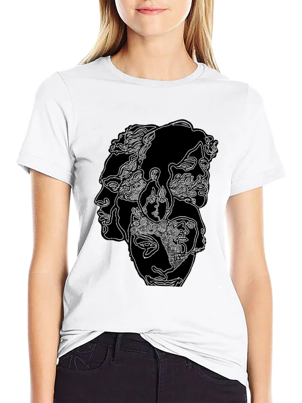 Abstract Faces Graphic Print Black T-Shirt product image 8