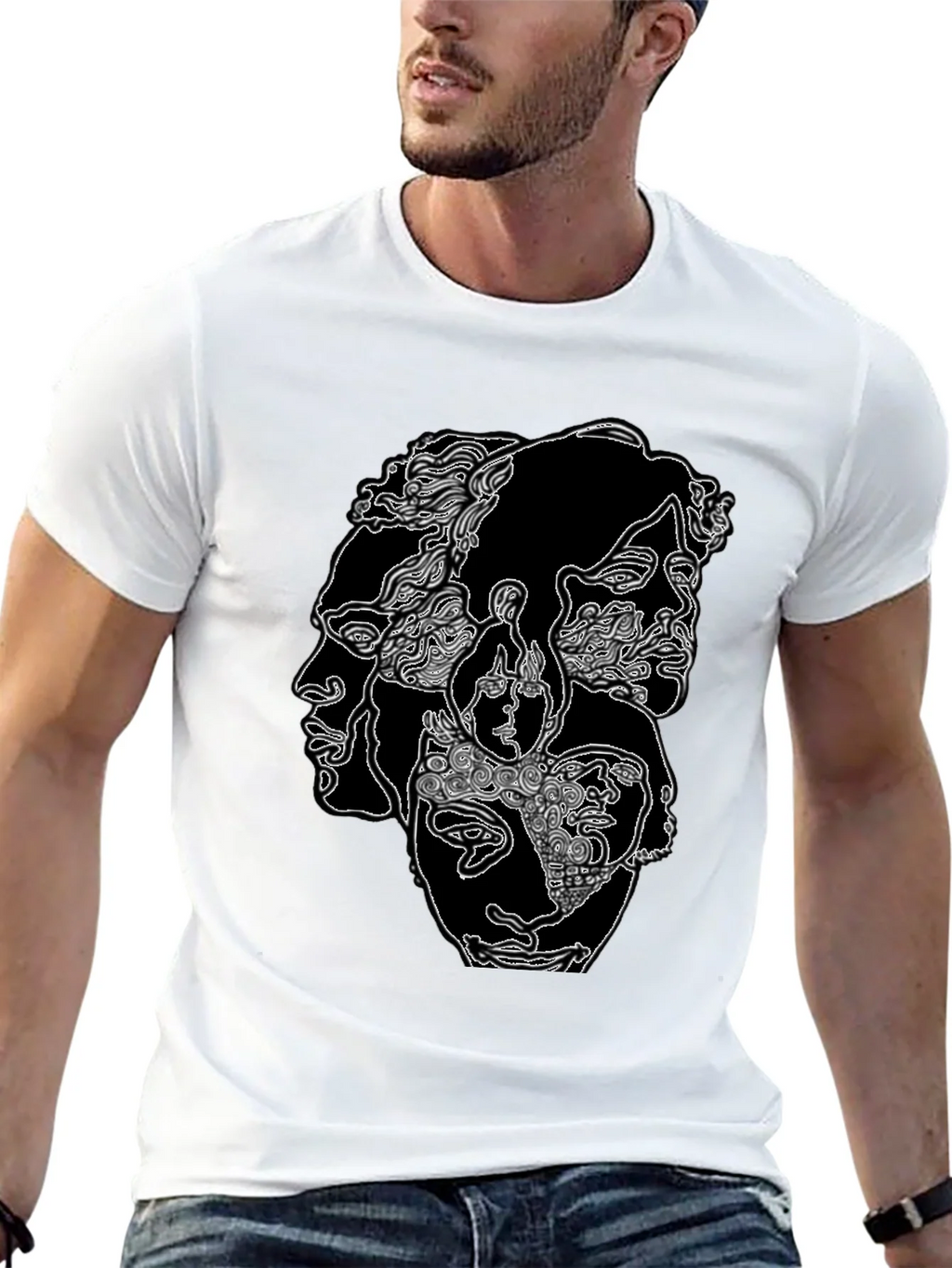 Abstract Faces Graphic Print Black T-Shirt product image 12