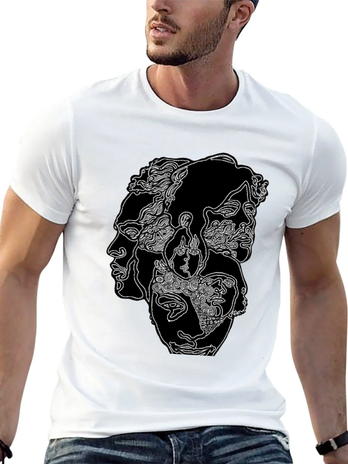 Abstract Faces Graphic Print Black T-Shirt product image 12