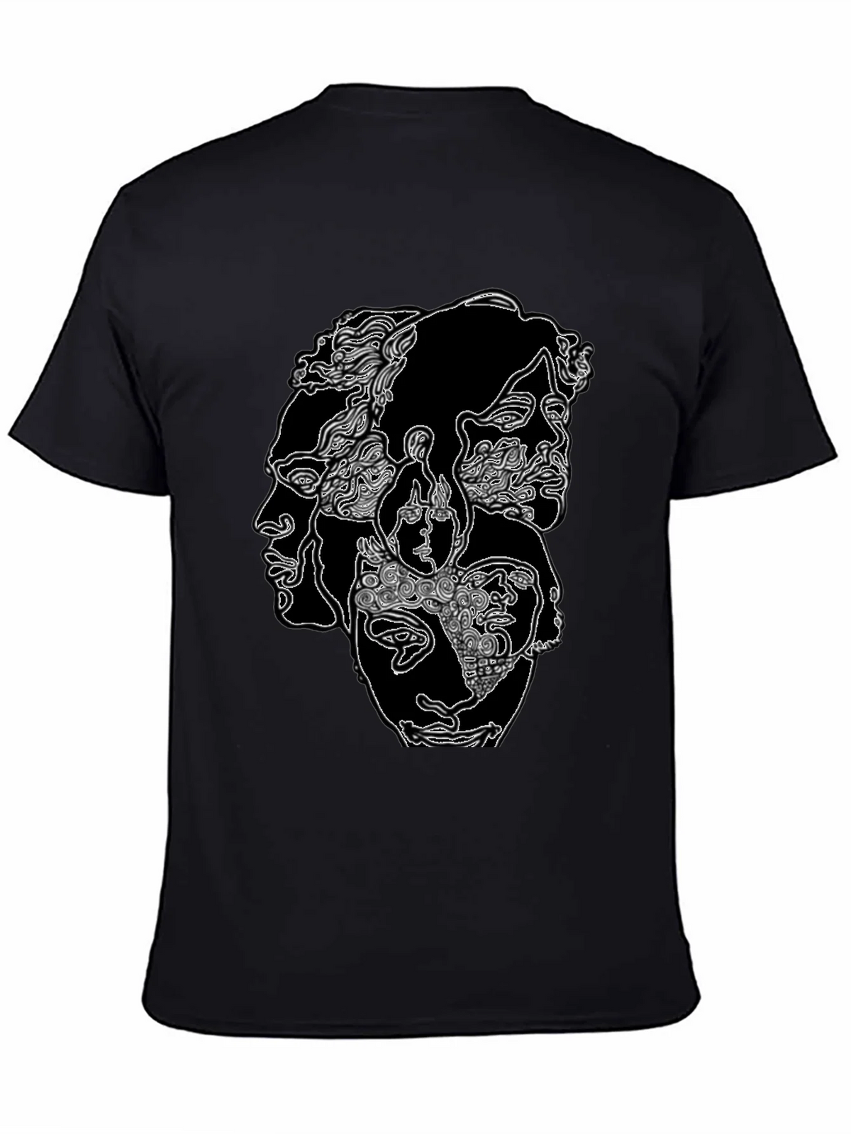 Abstract Faces Graphic Print Black T-Shirt product image 4