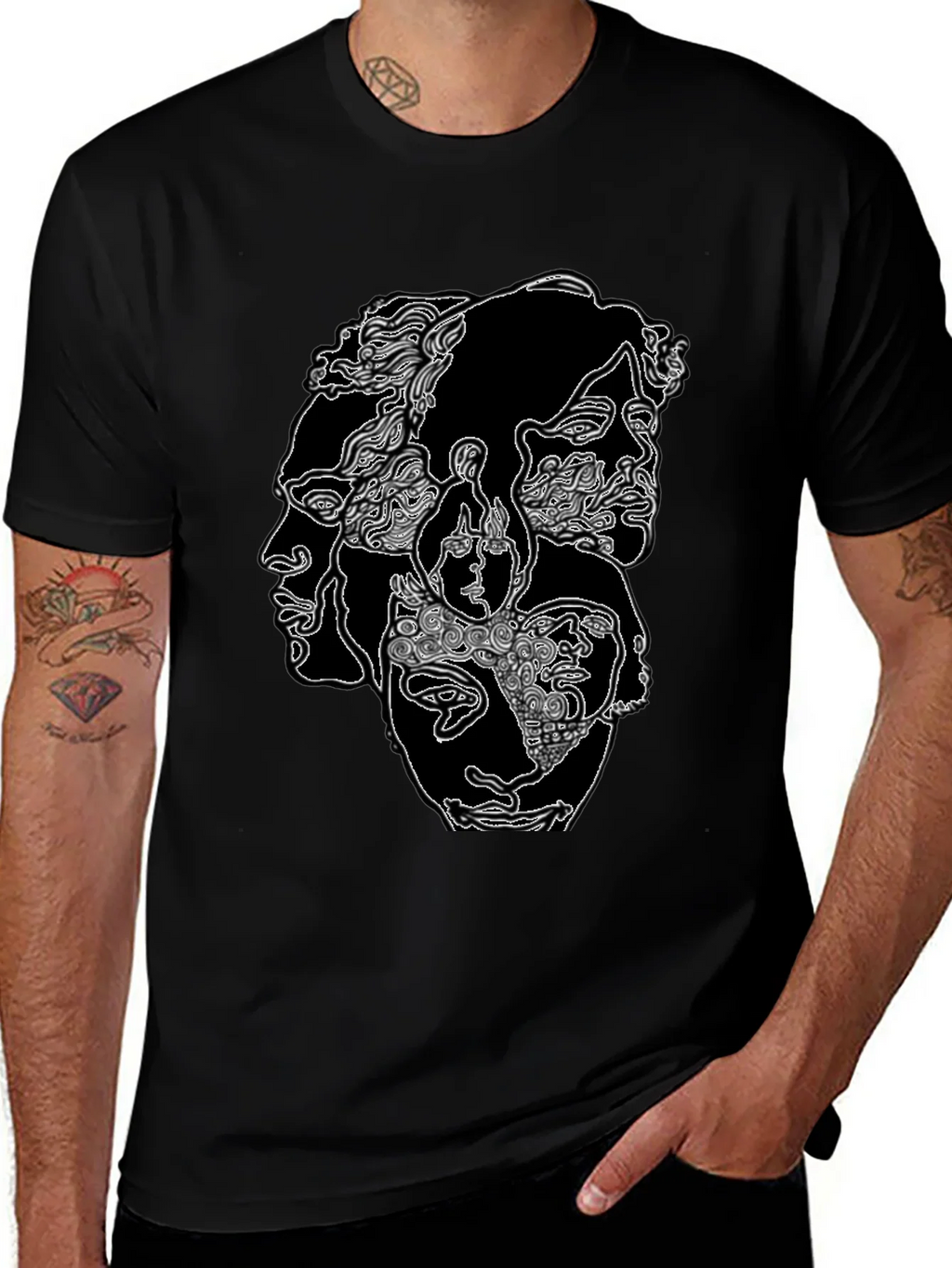 Abstract Faces Graphic Print Black T-Shirt product image 1