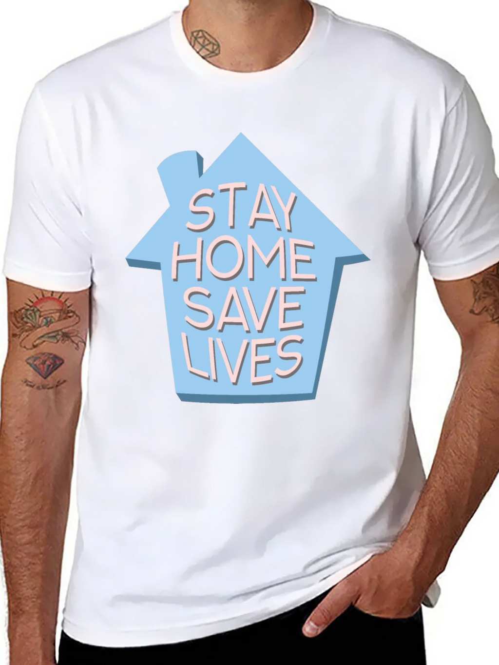 Stay Home Save Lives T-Shirt - Black Cotton Casual Wear product image 7