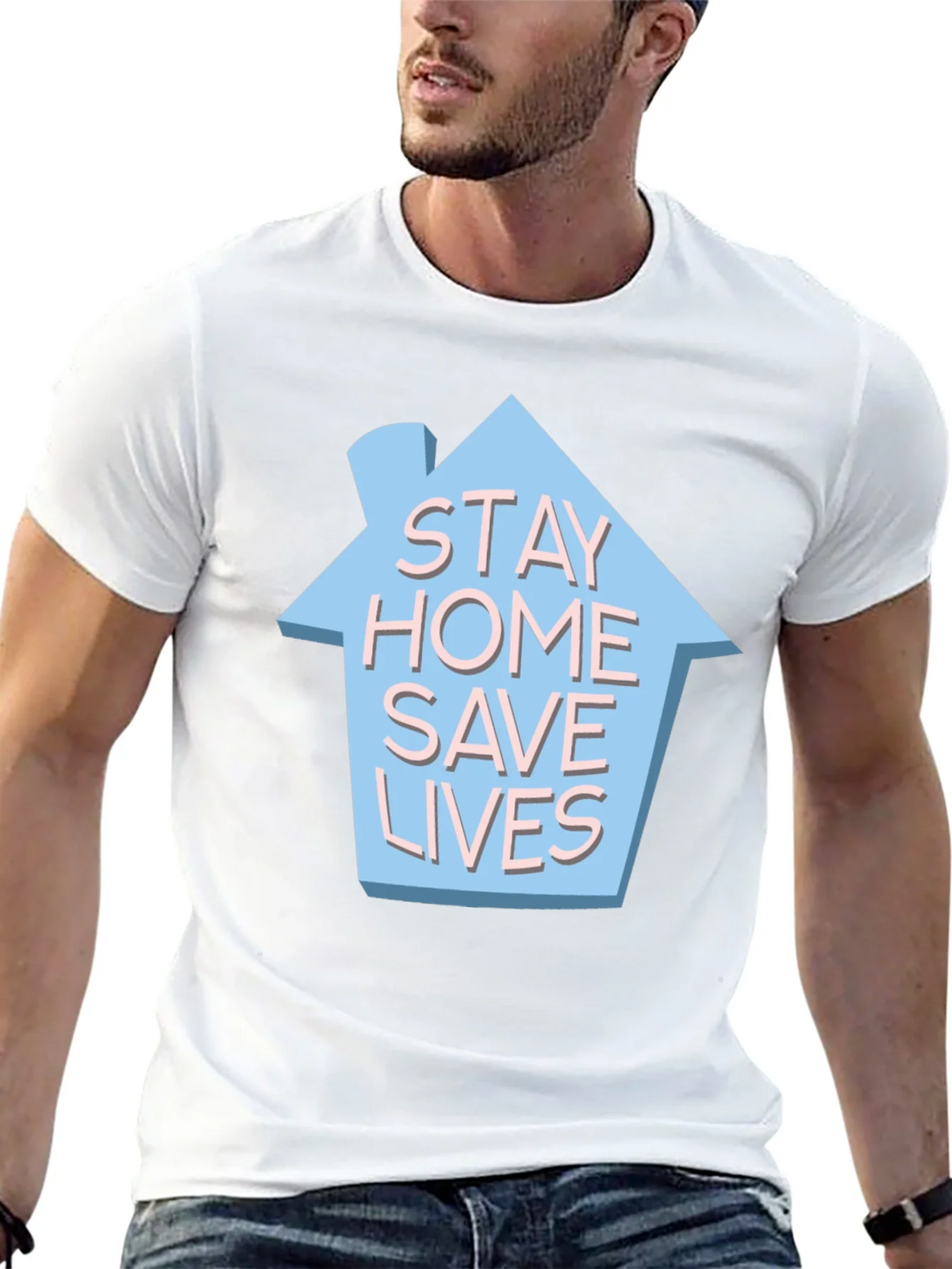 Stay Home Save Lives T-Shirt - Black Cotton Casual Wear product image 12