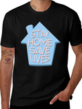 Stay Home Save Lives T-Shirt - Black Cotton Casual Wear product image 1