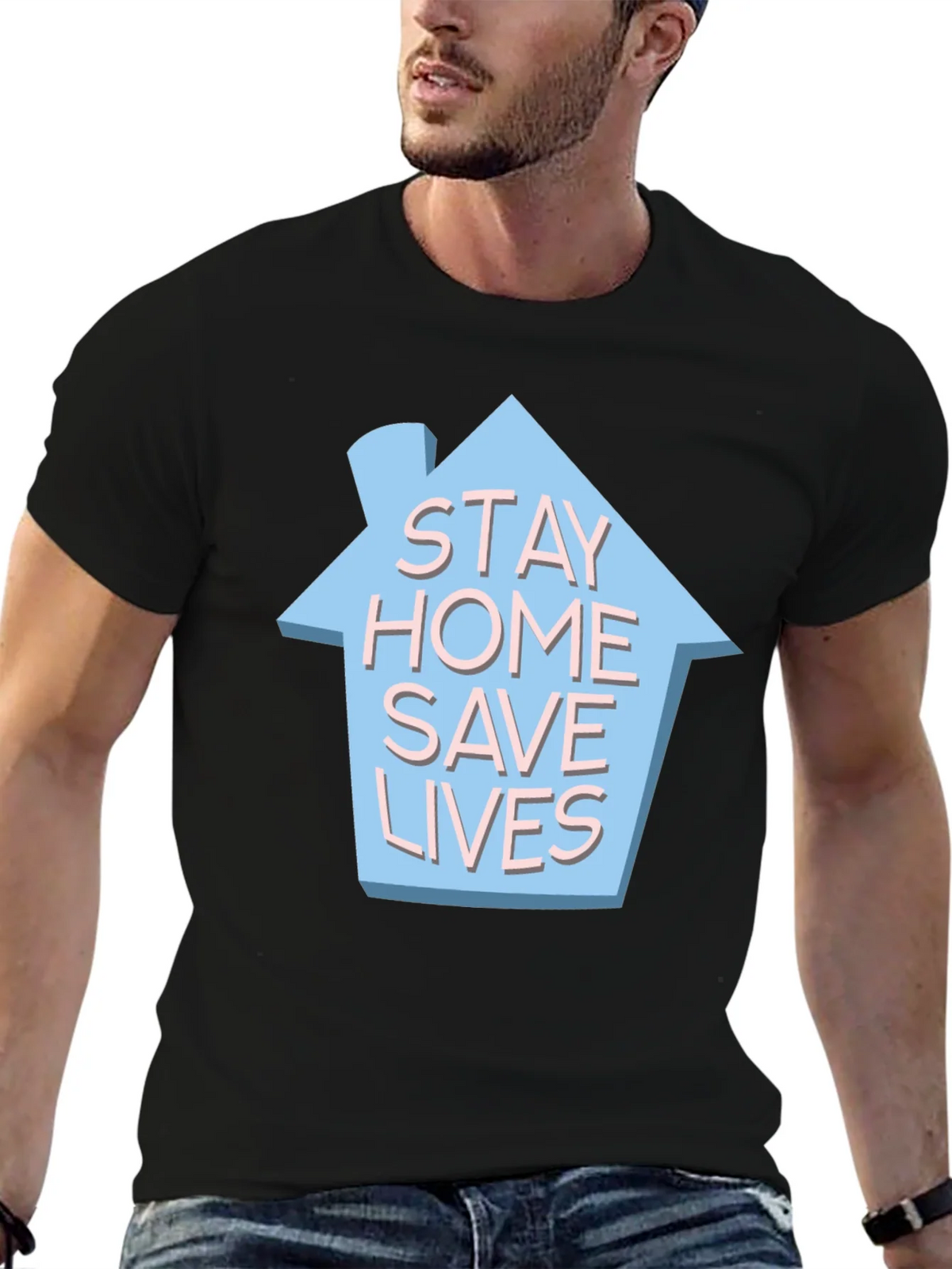 Stay Home Save Lives T-Shirt - Black Cotton Casual Wear product image 6