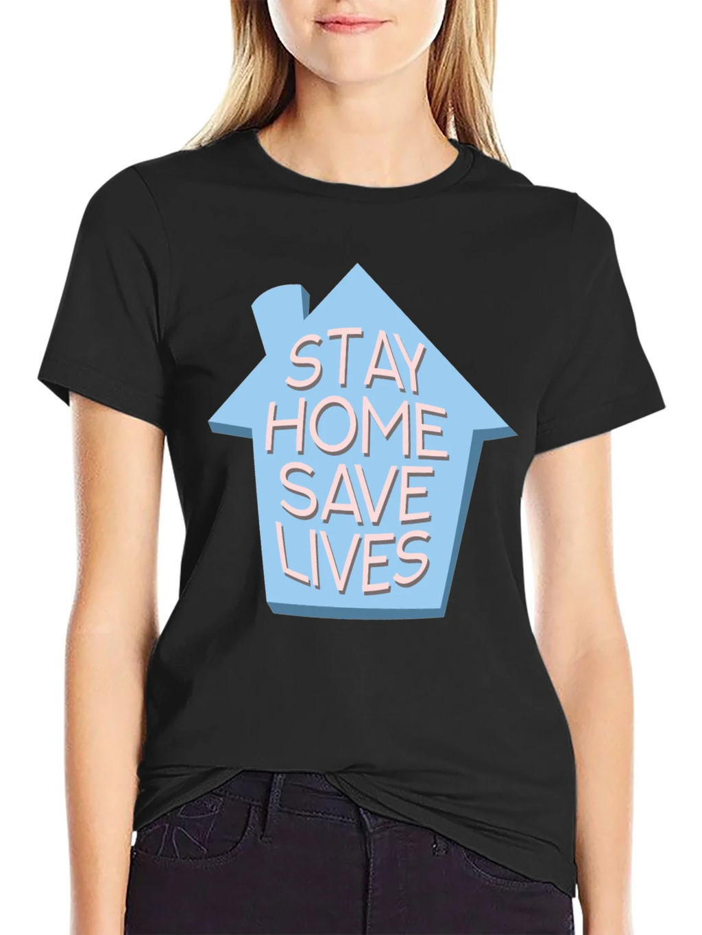 Stay Home Save Lives T-Shirt - Black Cotton Casual Wear product image 2