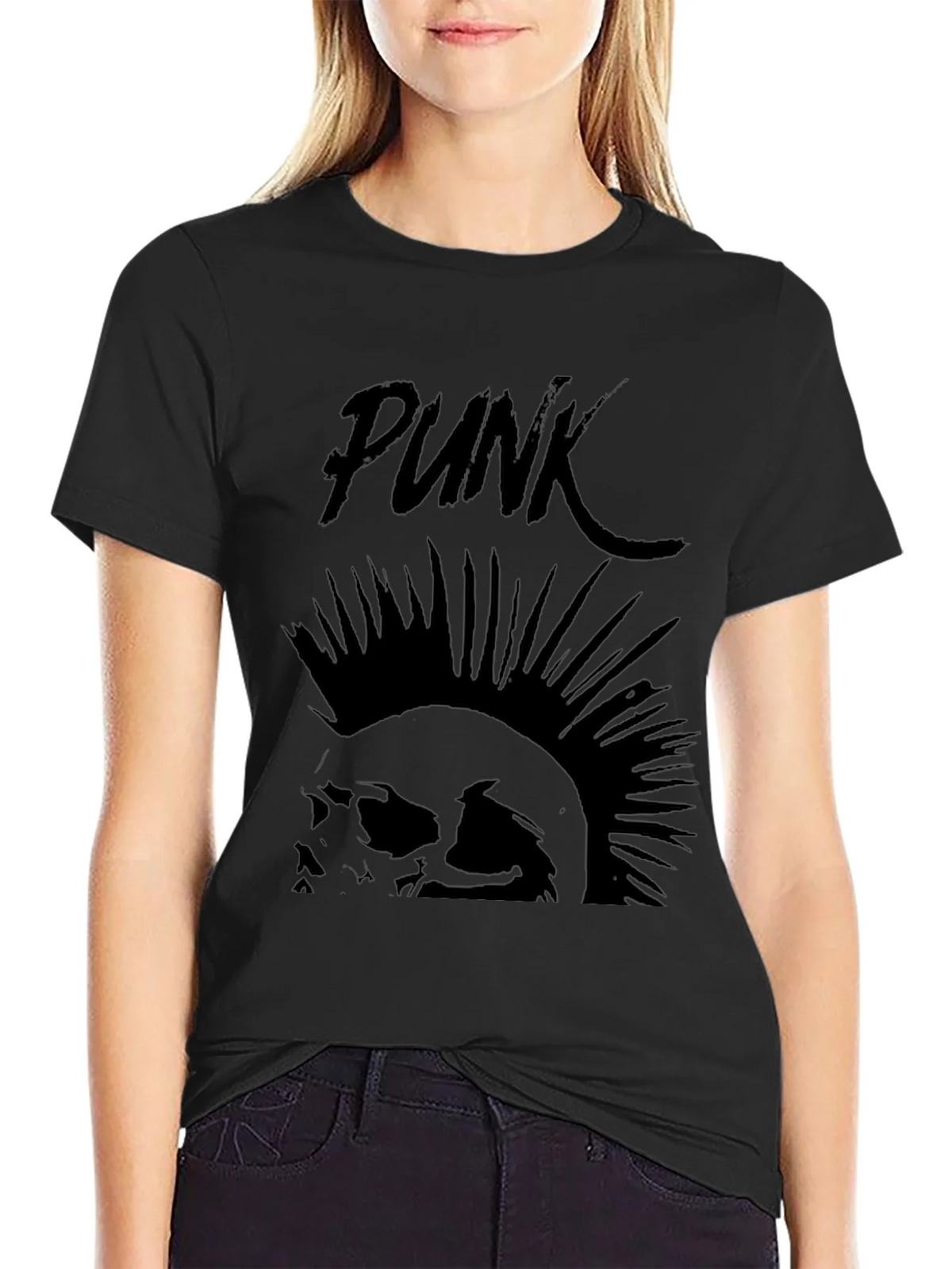 Punk Skull Graphic Tee - Black Cotton T-Shirt product image 2