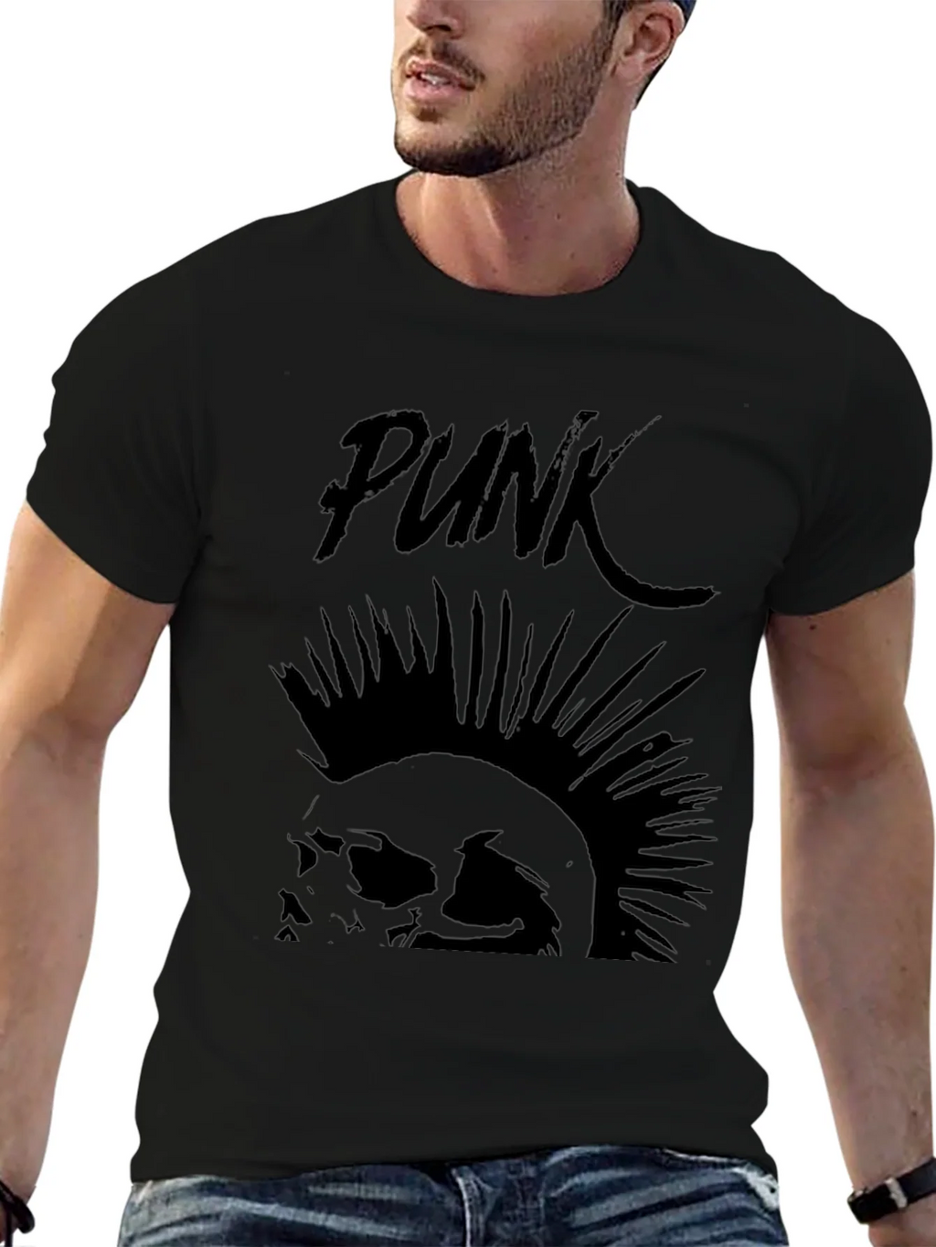 Punk Skull Graphic Tee - Black Cotton T-Shirt product image 6