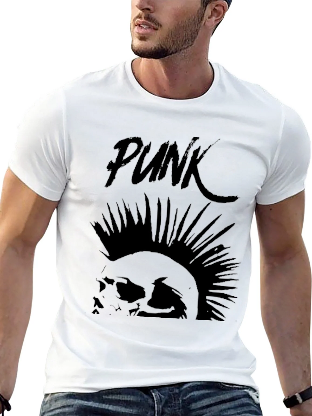 Punk Skull Graphic Tee - Black Cotton T-Shirt product image 12