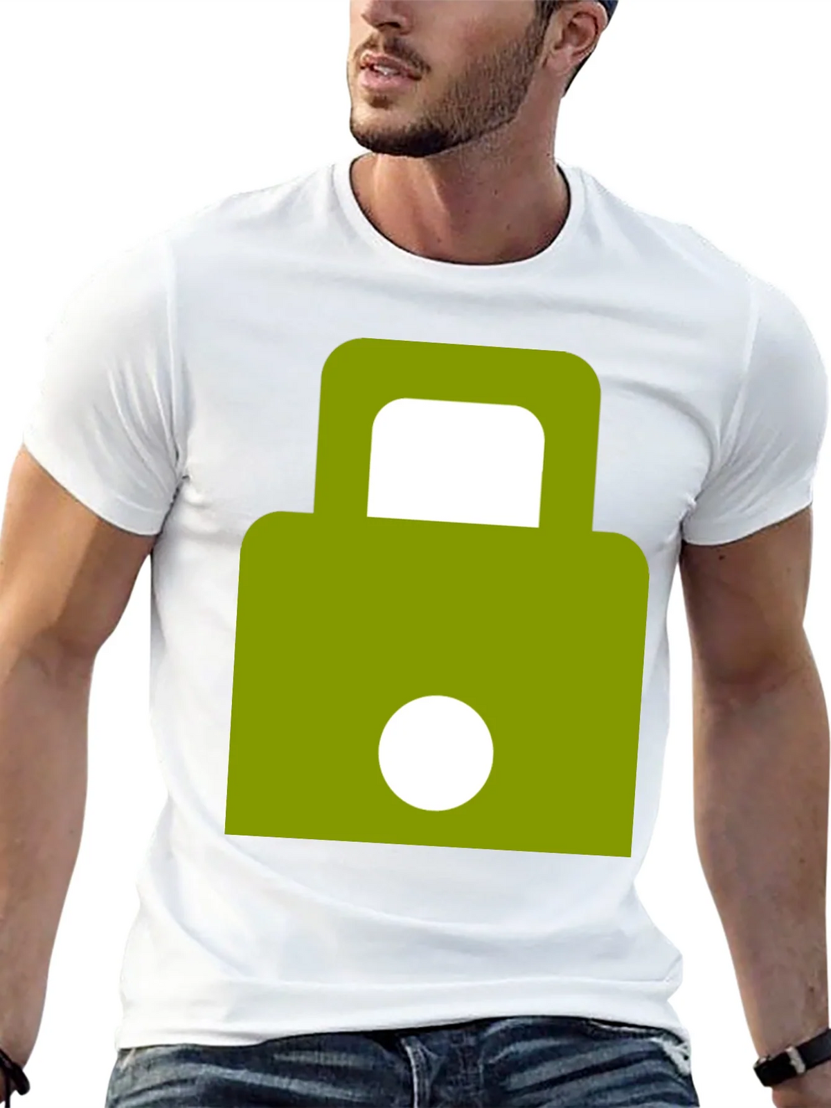 Modern Green Padlock Design Black T-Shirt product image 12