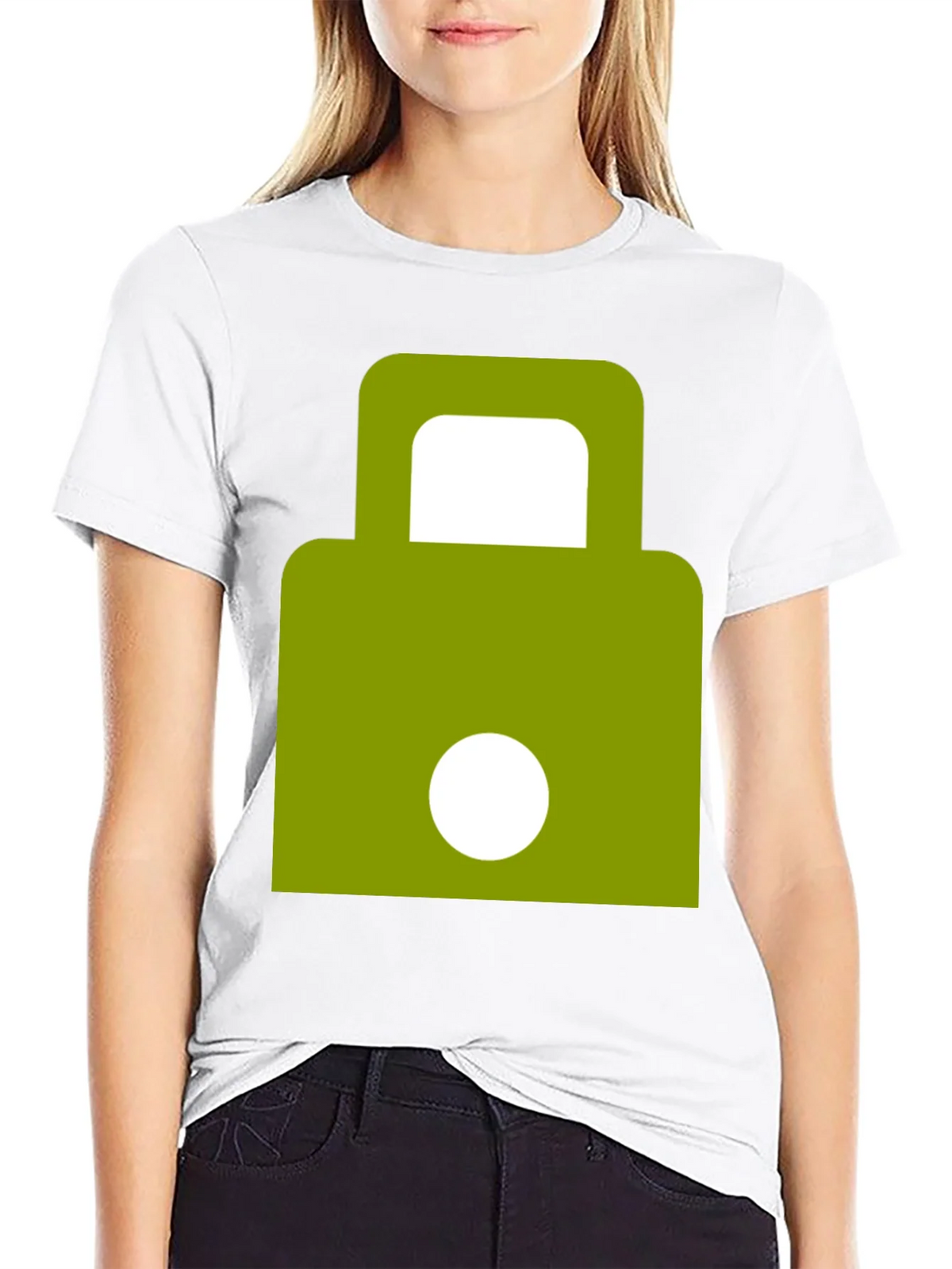 Modern Green Padlock Design Black T-Shirt product image 8