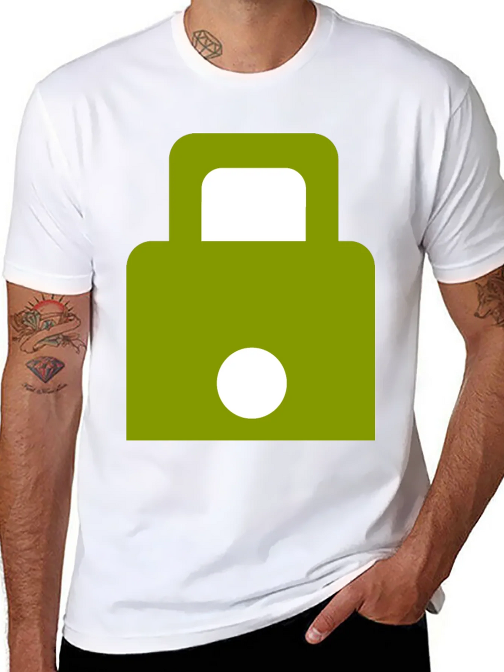 Modern Green Padlock Design Black T-Shirt product image 7