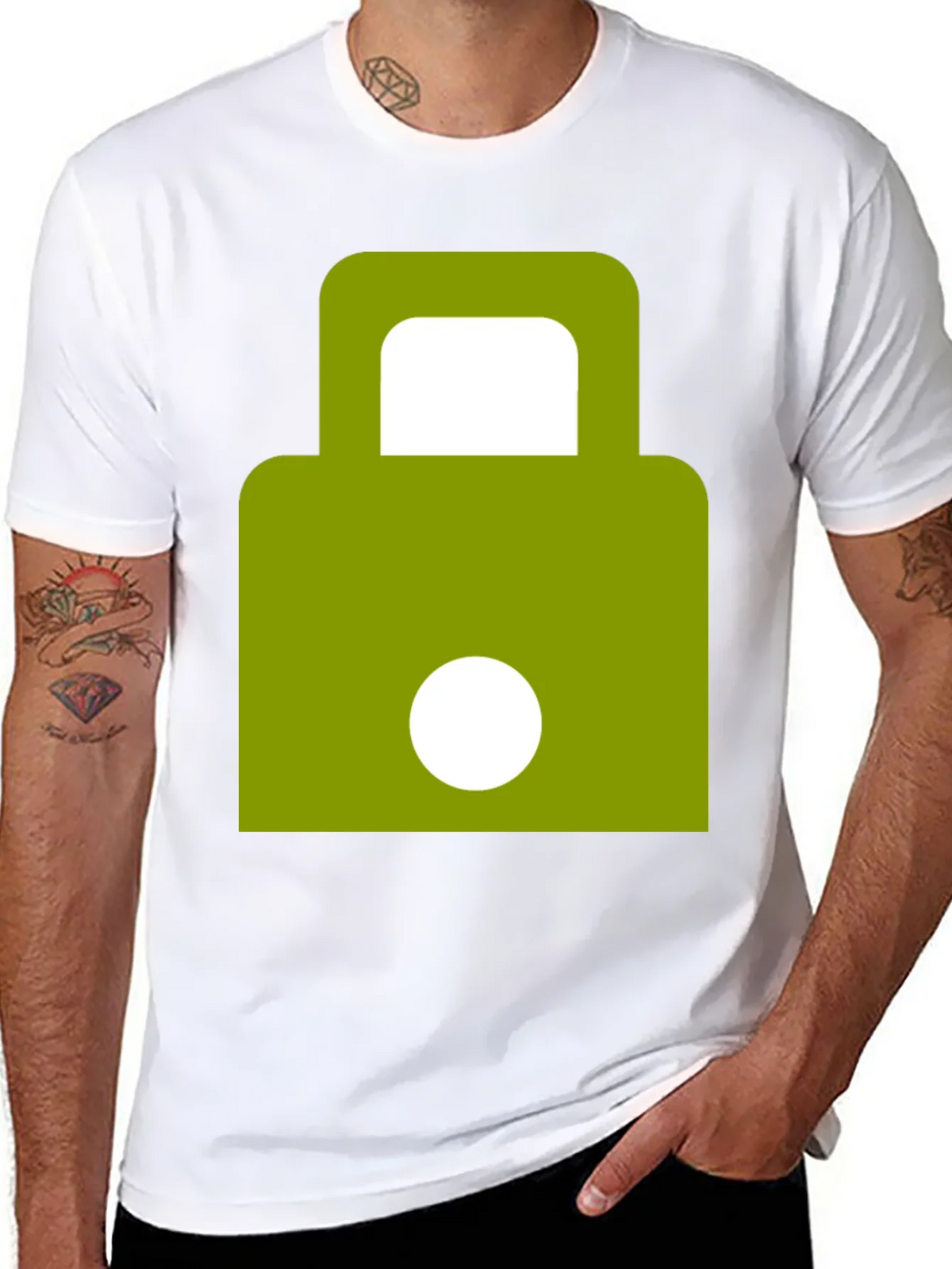 Modern Green Padlock Design Black T-Shirt product image 7