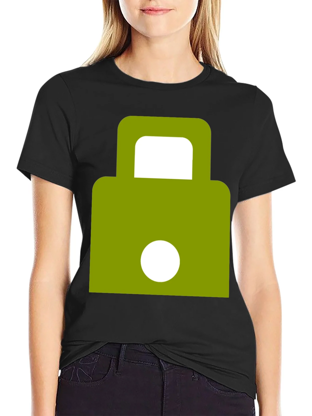 Modern Green Padlock Design Black T-Shirt product image 2