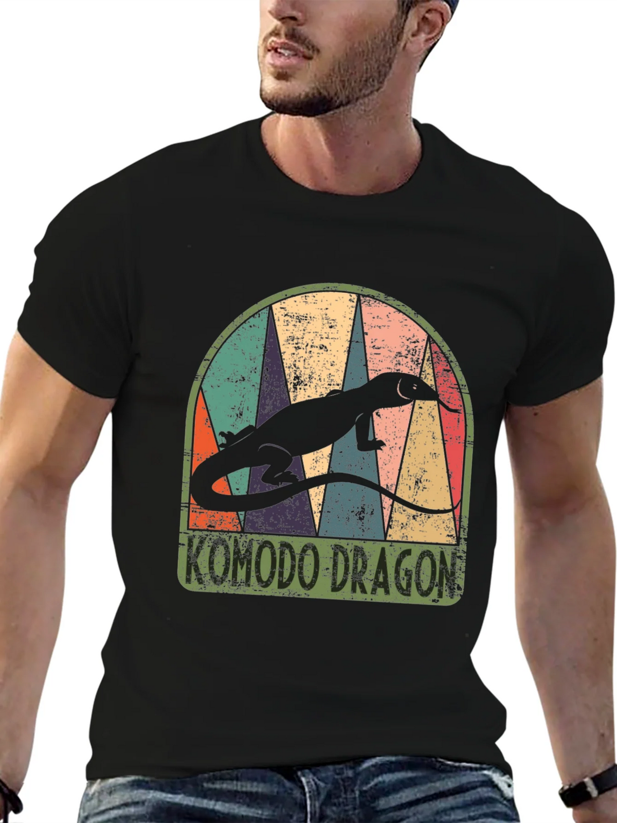 Komodo Dragon Retro Graphic Tee - Mens Black T-Shirt product image 4