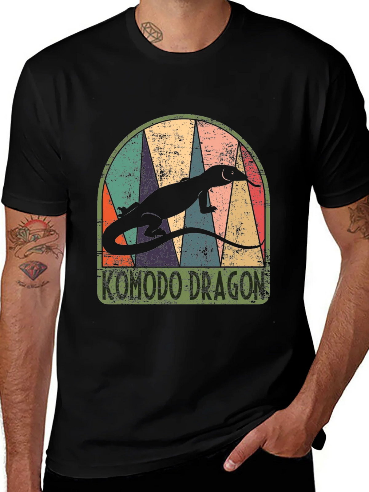 Komodo Dragon Retro Graphic Tee - Mens Black T-Shirt product image 1