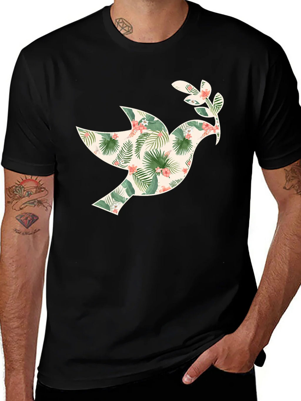 Tropical Dove Graphic Tee - Mens Black T-Shirt product image 1