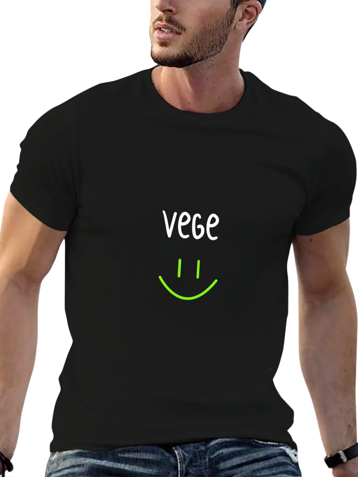 Vegan Smile T-Shirt - Black Crew Neck product image 6