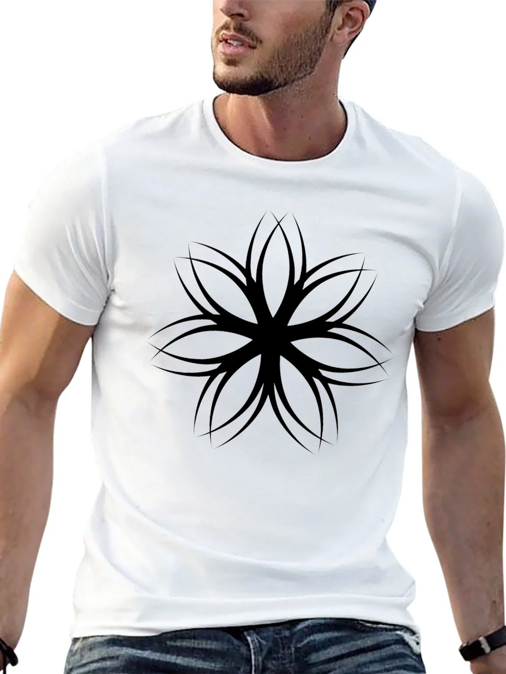 Mens Black T-Shirt with Geometric Flower Design product image 12