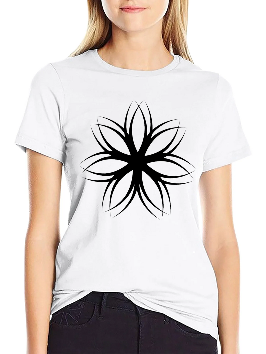 Mens Black T-Shirt with Geometric Flower Design product image 8