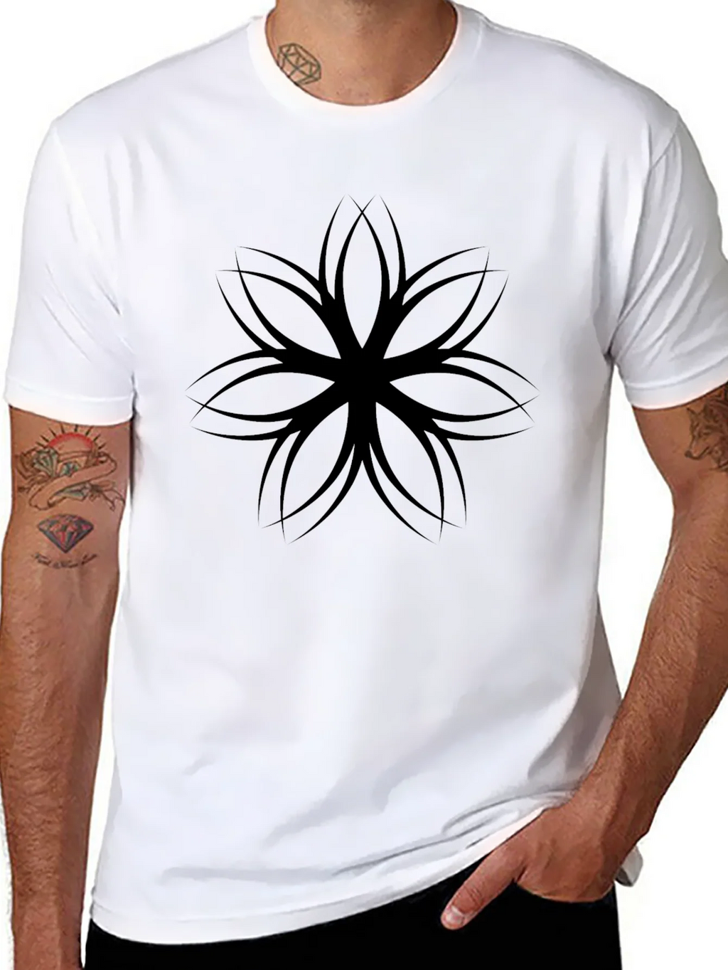 Mens Black T-Shirt with Geometric Flower Design product image 7