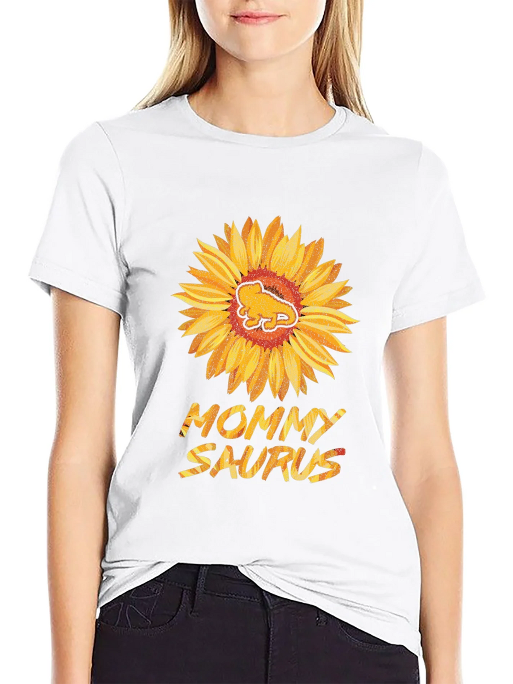 Mommy Saurus Sunflower Black T-Shirt product image 4